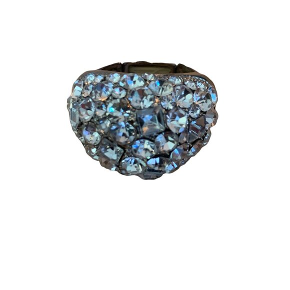 🍒 2/$20 🍒 Large 1" Adjustable Silver Cocktail Ring with Rhinestones - Picture 1 of 4